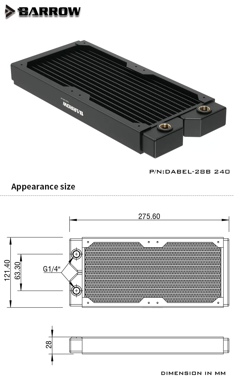 Barrow Radiateur 240-28mm Dabel-28b - Noir_4