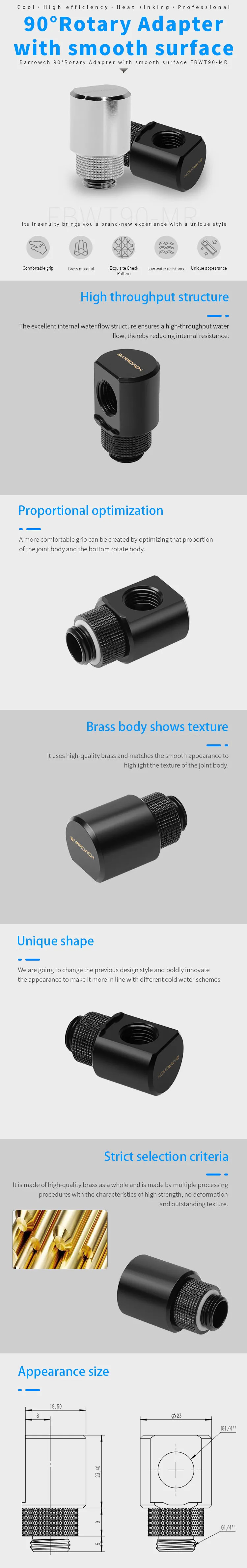 Barrowch Adaptateur 90° Rotatif 'Smooth Surface' (FBWT90-MR)