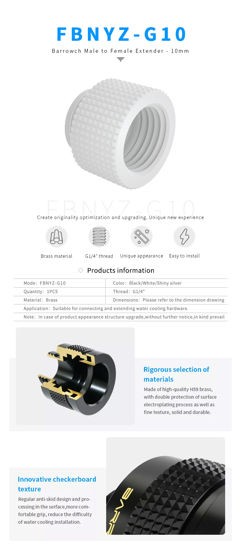 Barrowch Extension M-F 10mm - Blanc (FBNYZ-G10)