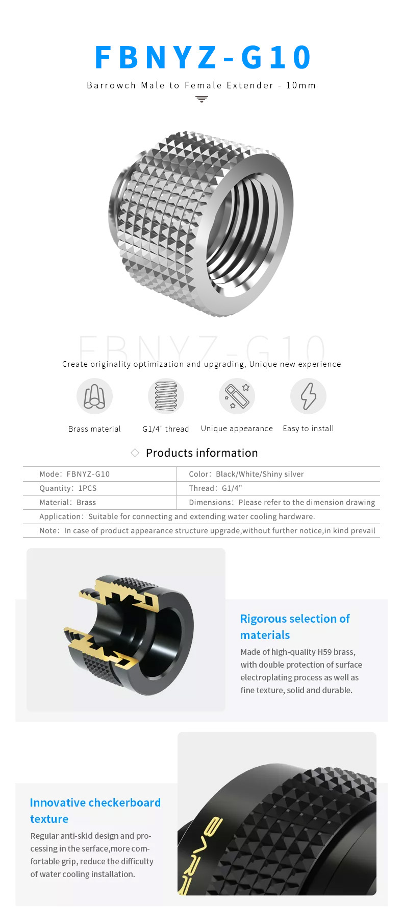 Barrowch Extension M-F 10mm - Chrome (FBNYZ-G10)