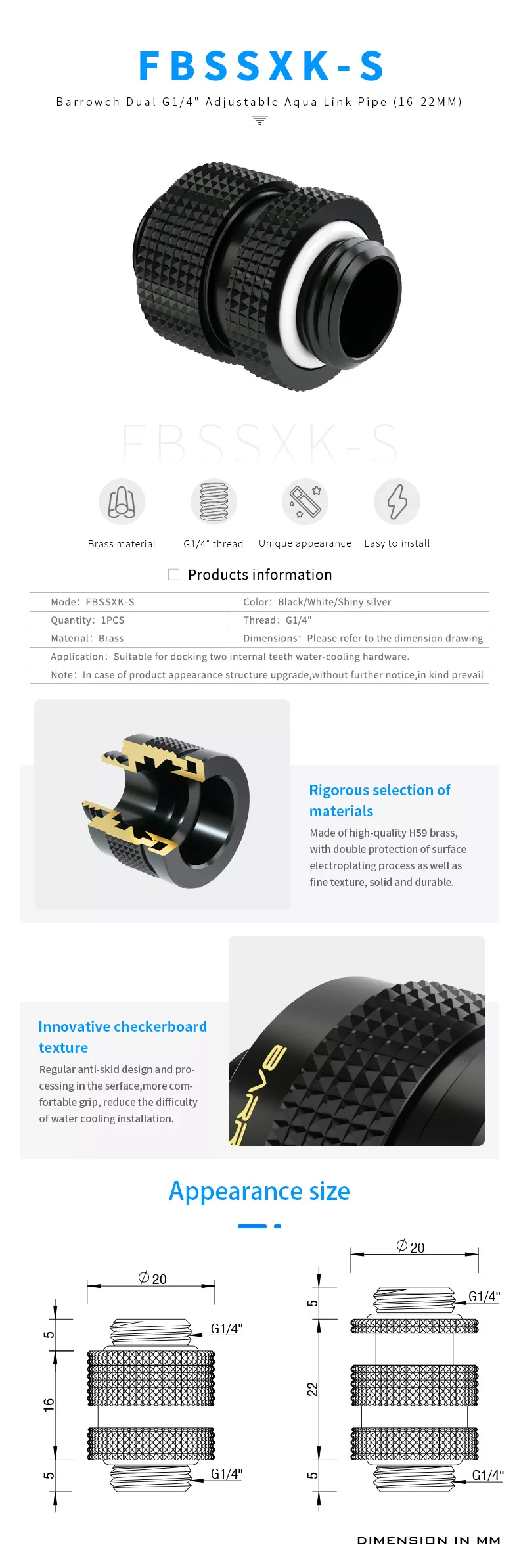 Barrowch Extension M-M 16-22mm - Noir (FBSSXK-S)