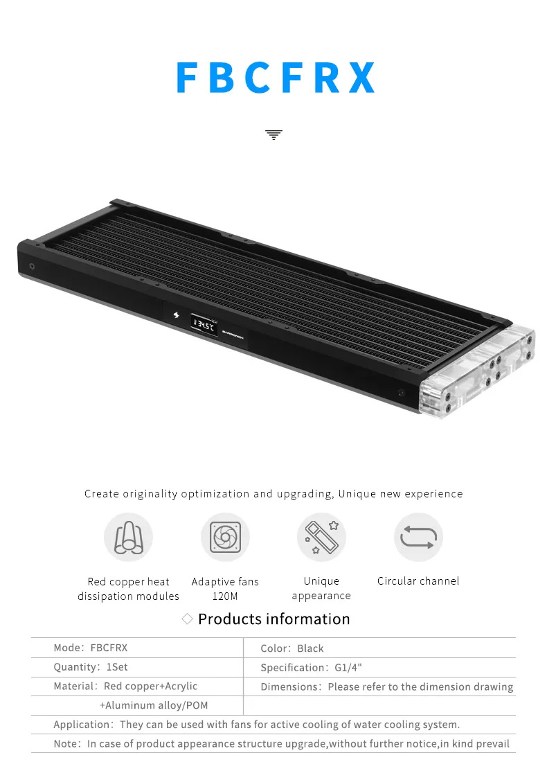 Barrowch Radiateur 360mm avec écran de monitoring Noir_1