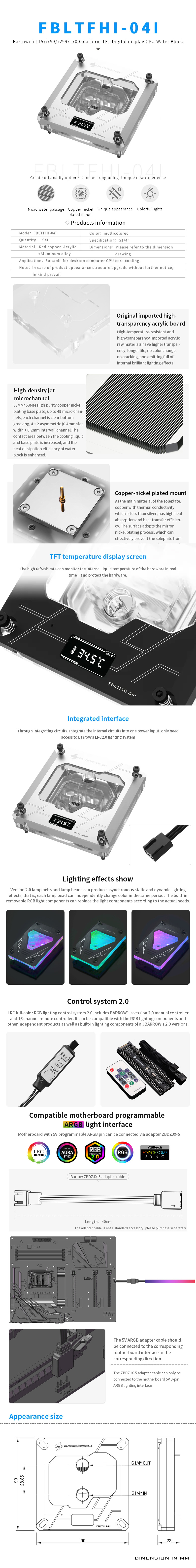 Barrowch Waterblock CPU avec écran pour Intel (LGA1700/1200) - Silver (FBLTFHI-04I)