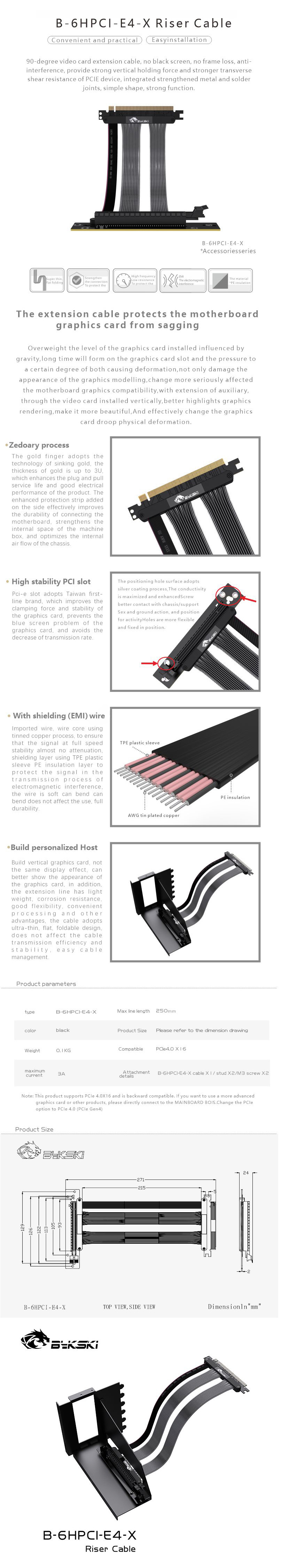 Bykski Riser GPU - Câble PCI-E 4.0 - 25cm (B-6HPCI-E4-X)