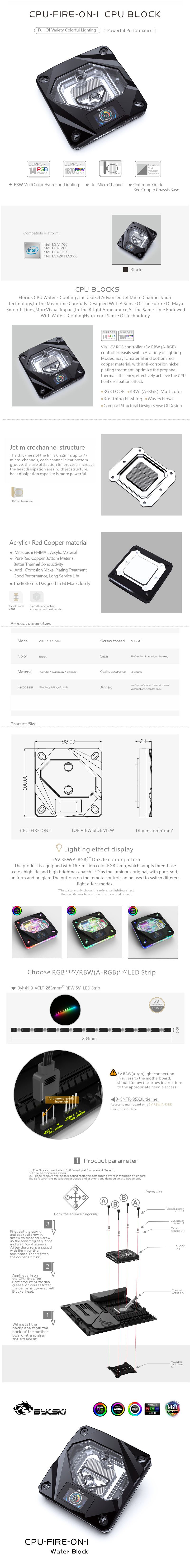 Bykski Waterblock CPU Intel - Noir/Plexi ARGB (CPU-FIRE-ON-I)
