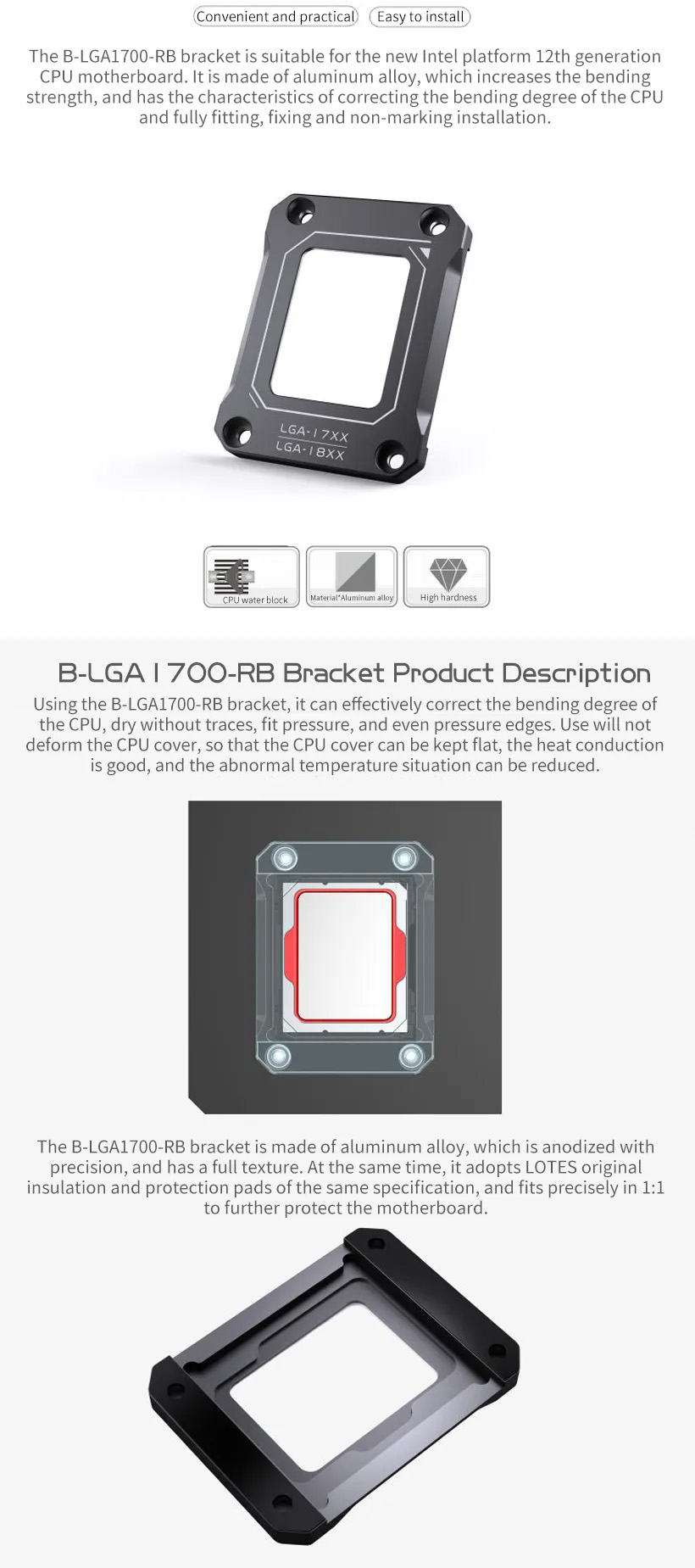 Bykski Support de processeur anti-flexion LGA 1700 (B-LGA1700-RB)