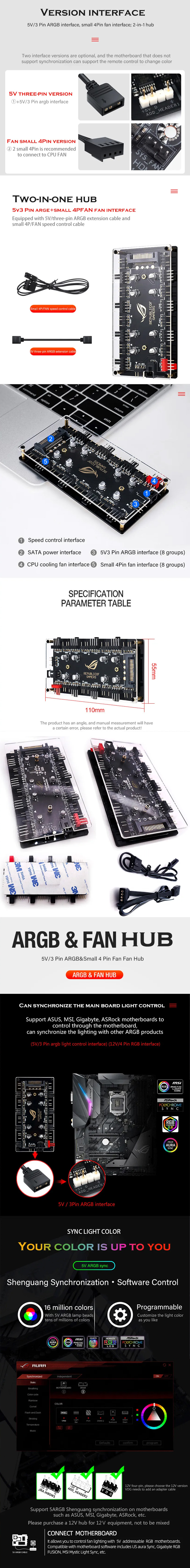 HUB ventilateurs PWM/ARGB 8 ports